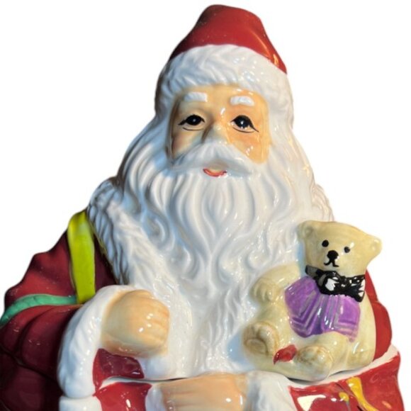 SPODE "Christmas Tree" Santa Handpainted Ceramic COOKIE JAR Holiday 10.75" tall - Picture 16 of 16